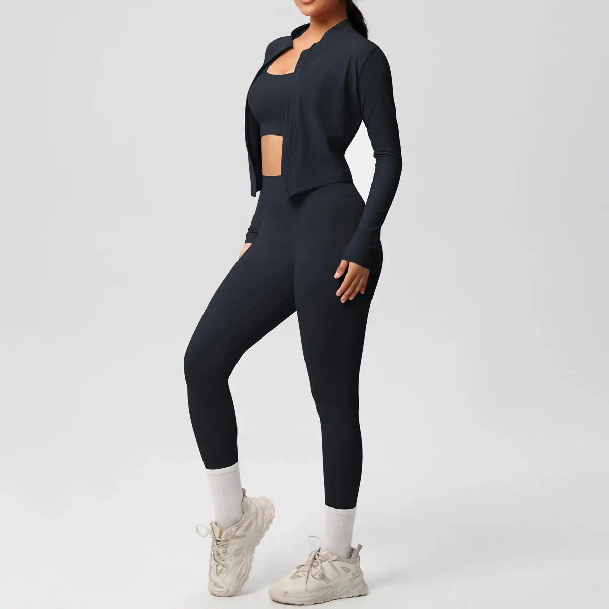 3 Piece Yoga Set for Women Sports Bra Zipper Jacket Leggings Gym Wear