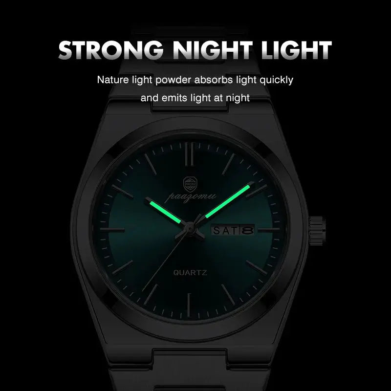 PAAZOMU Mens Quartz Watch Stainless Steel Waterproof Luminous Chronograph Date Multifunction Wristwatch