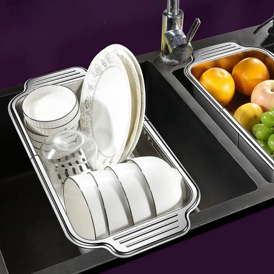 Stainless Steel Telescopic Sink Filter Basket Adjustable Length for Washing Fruits Draining Pasta Dishes