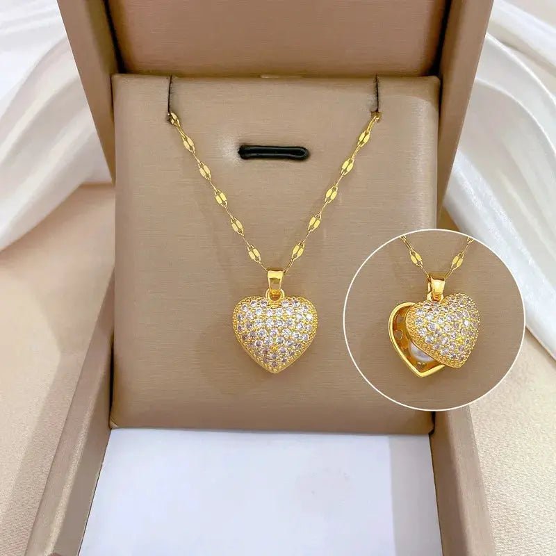 ZAKOL Korean Light Luxury Shell Pearl Necklace For Women Micro Inlaid Zircon Love Heart Moon Choker Wedding Jewelry - Simples Market