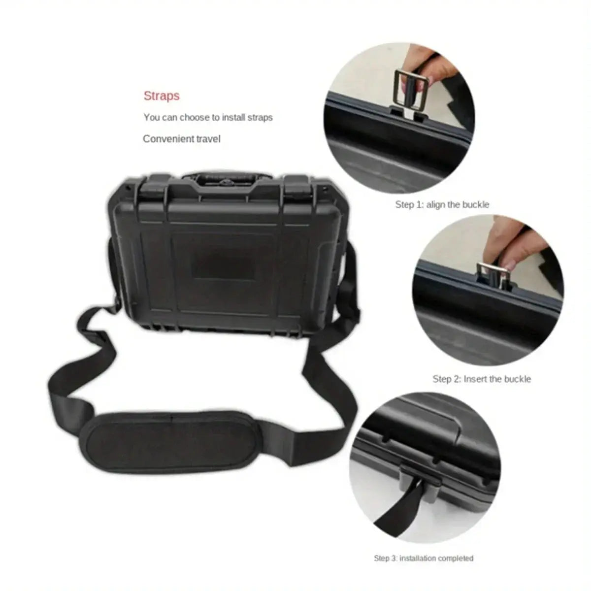 Simples Market black waterproof hard tool case with strap and pre-cut foam storage