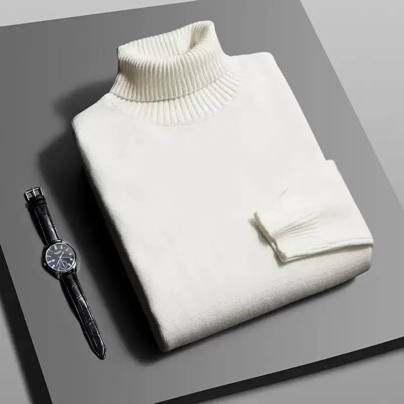 Autumn Mens Knitted Turtleneck Sweater Slim Fit Long Sleeve Anti Pilling Pullover Solid Color Streetwear