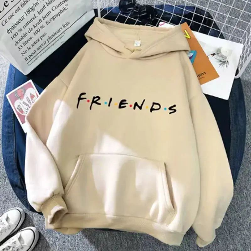 Friends Print Hoodie Women Long Sleeve Casual Loose Fit Warmth For Spring And Autumn Streetwear