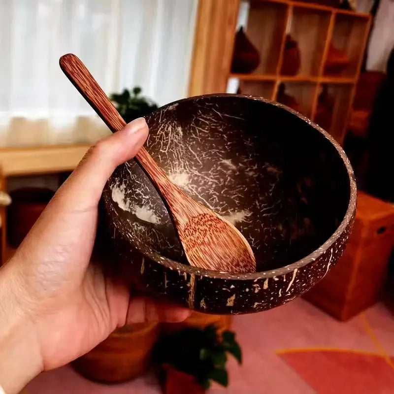 Natural Coconut Bowl Set With Coconut Spoons And Wooden Bowls Eco Friendly Kitchen Tableware For Salads Smoothies Ramen