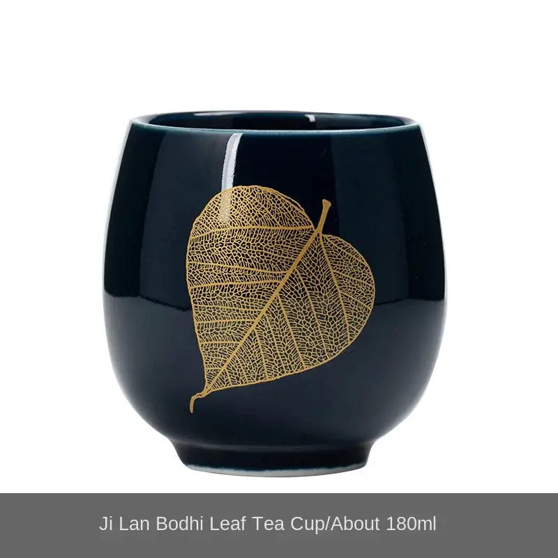 Jilan Simple Ceramic Teacup Japanese Style 180ml Black Glazed Minimalist Tea Bowl For Everyday Tea