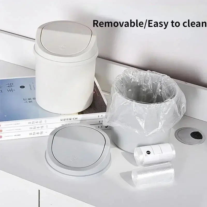 DeskMate Mini Desktop Bin Compact Trash Can With Flip Top Lid For Easy Trash Disposal And Clean Workspace