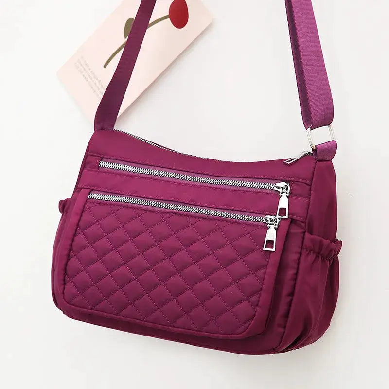 Yogodlns Women Nylon Shoulder Bag Waterproof With Multi Pocket Zipper Design For Travel And Everyday Use