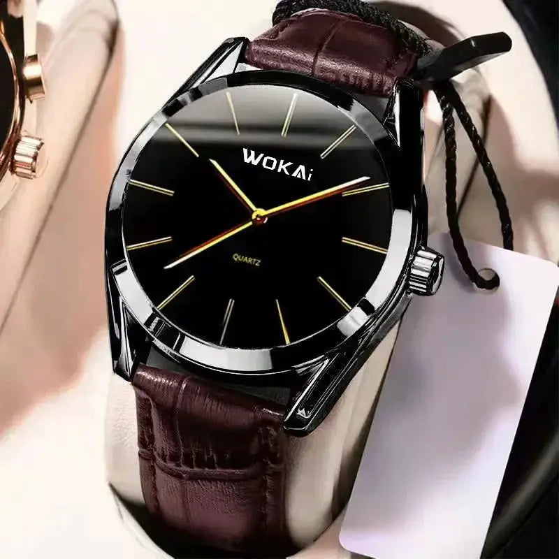 NovaLux Moon Phase Chronograph Leather Mens Watch With Luminous Hands And Complete Calendar