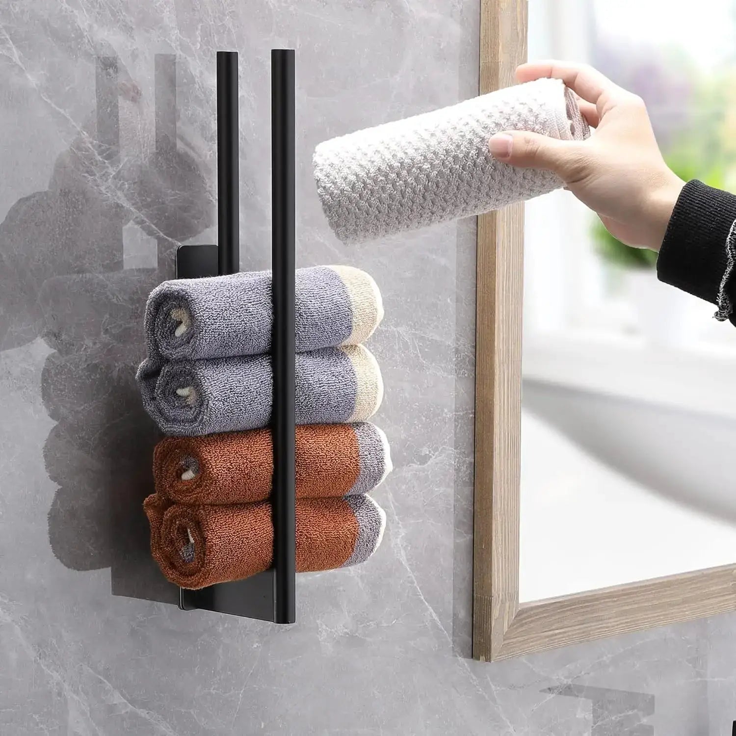 Simples Market bathroom towel rack, no-drill double-adhesive, matte black stainless steel