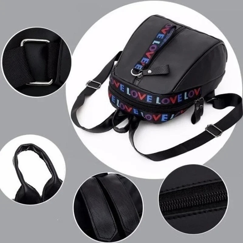 Mini men's black canvas backpack by Simples Market with LOVE strap and adjustable shoulder strap