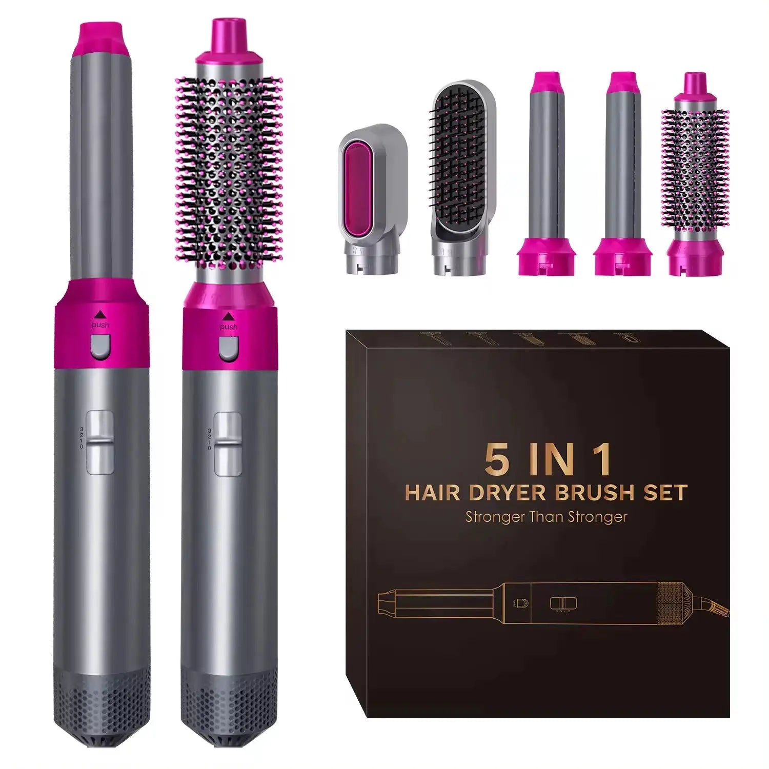 Simples Market 5-in-1 hair dryer brush set with 2 pink-accent handles and multiple attachments