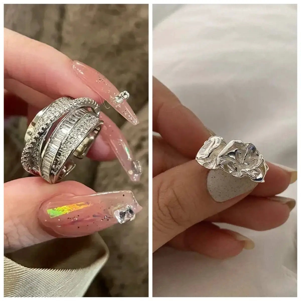 Unisex Irregular Pleated Ring Open Adjustable Wide Band Y2K Fashion Punk Jewelry
