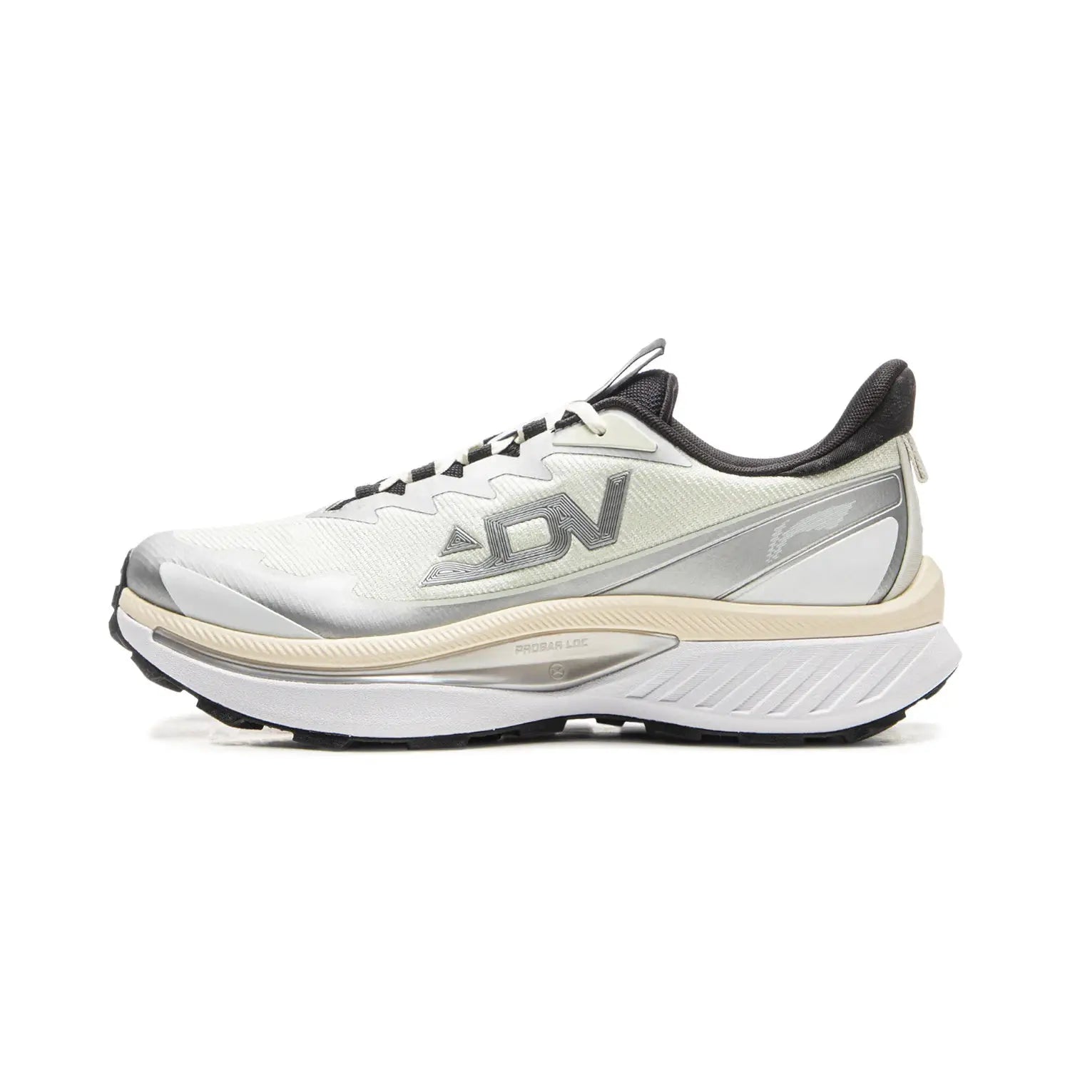 Li-Ning BEN XIAO men's trail running shoes in light gray with black accents and DWR water-repellent, chunky midsole