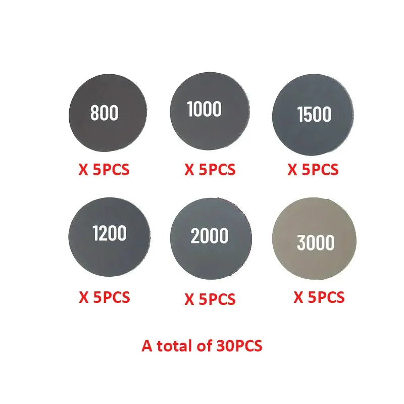 30 Pack Waterproof Sandpaper Discs Assorted Grit 800 To 3000 Hook And Loop Wet Sanding Metal Car Body Woodworking