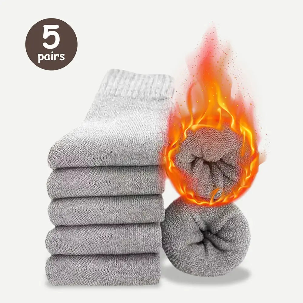 Men's Thick Mid Calf Warm Socks For Snow Boots Elastic Fit Thermal Insulated Knit Polyester Elastane Blend Solid Color