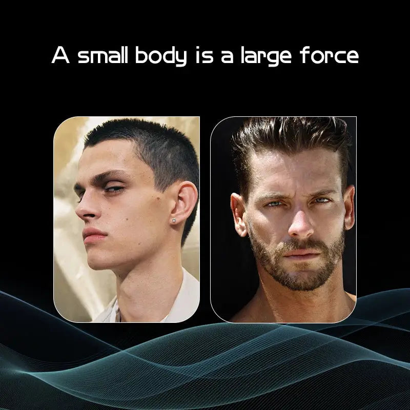 VGR 353 single-blade pro electric shaver; two well-groomed men against a black background