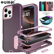 Case for iPhone 17 Pro Max by Simples Market, heavy-duty silicone full-body protector; purple with pink trim; six colors