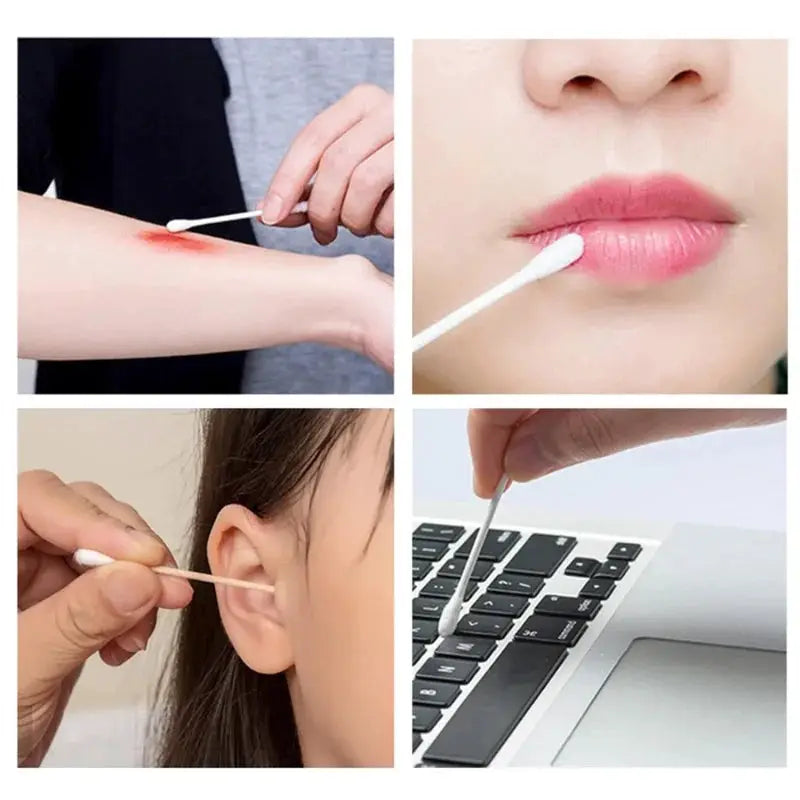 EcoCare Natural Wood Double Ended Cotton Swabs 100 Pack For Ear Cleaning And Makeup Removal