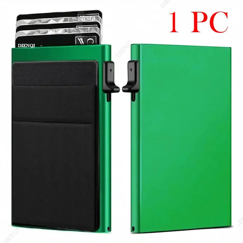 RFID credit card holder for men, green metal with black inner card slots, Simples Market
