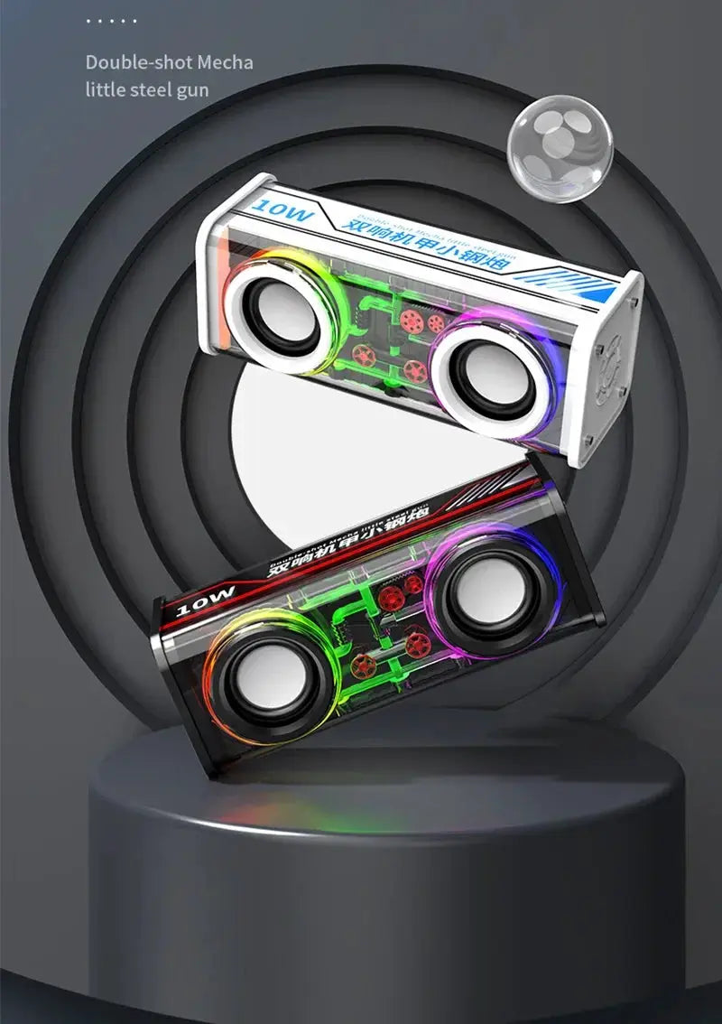 V8 transparent mecha speakers by Simples Market, two RGB-lit Bluetooth 5.0 speakers