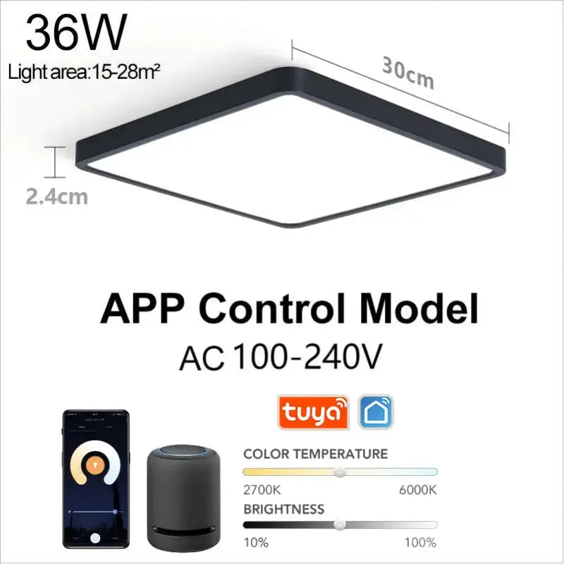 MARPOU Tuya Smart LED ceiling lamp, square black frame, 36W, app/voice control