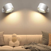 Simples Market LED indoor wall lamps, white cylindrical fixtures, two-unit pair with 360° rotation.