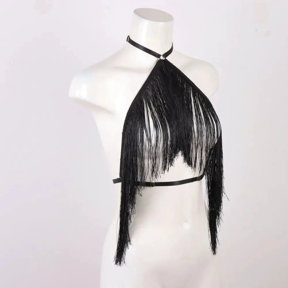 NovaTrend Tassel Halter Top With Adjustable Elastic Harness For All Season Casual Wear For Women