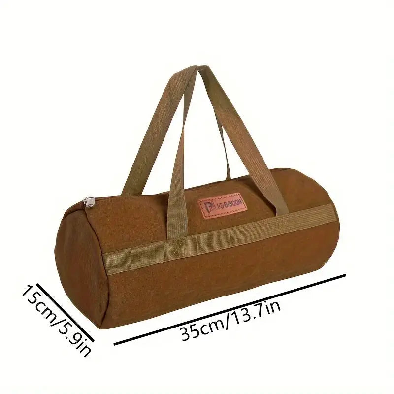 Camping tools storage bag by Simples Market, brown cylindrical large-capacity tent peg holder with carry handles
