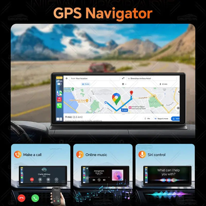 OBDPEAK K8 Pro dash cam with 11.3-inch AI touchscreen, front 5K rear 1080p, GPS navigation, CarPlay & Android Auto