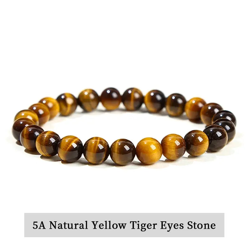 JD Natural Stone Beads Bracelet Amethyst Tiger Eye Crystal Quartz Agate Unisex Bangle Reiki Healing Jewelry Gift