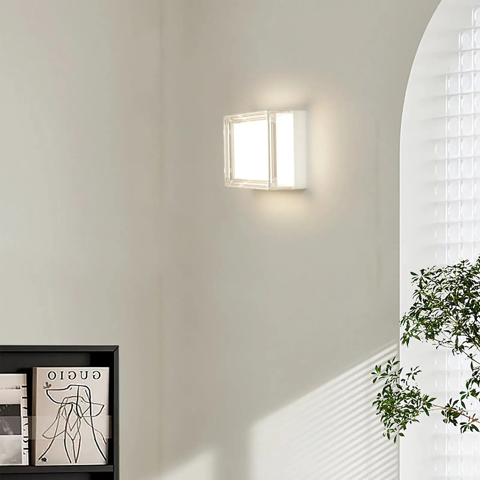 LVL Modern LED wall lamp 9W square glass cube wall sconce on a light wall