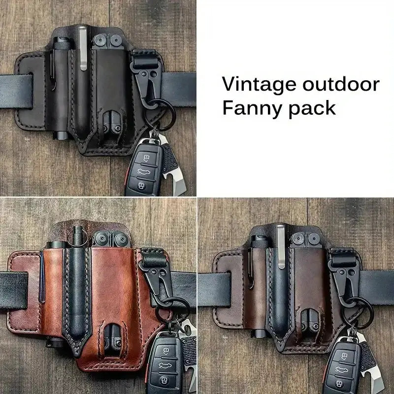 Simples Market tactical tool belt holster in PU leather black and brown variants with key fob