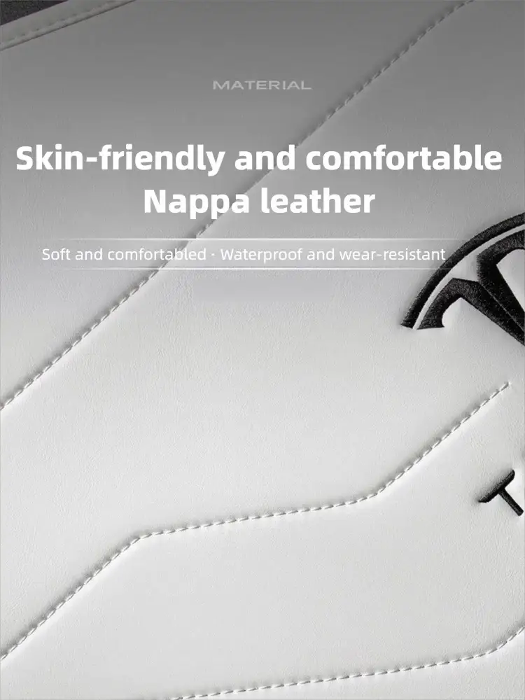 Highland White Nappa leather car mats, 2-piece cockpit set for Tesla Model Y by Simples Market