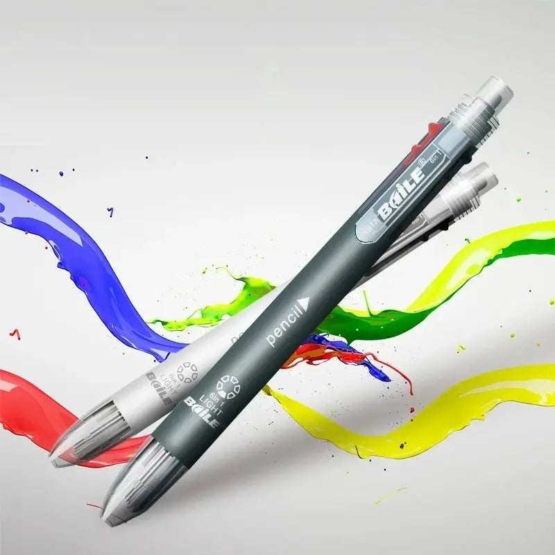 6-in-1 multicolor ballpoint pen set by Simples Market, with 5 ink colors and automatic pencil with eraser