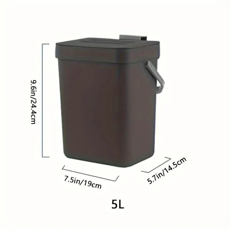 Simples Market space-saving quiet-close 5L trash can, dark brown with side handle
