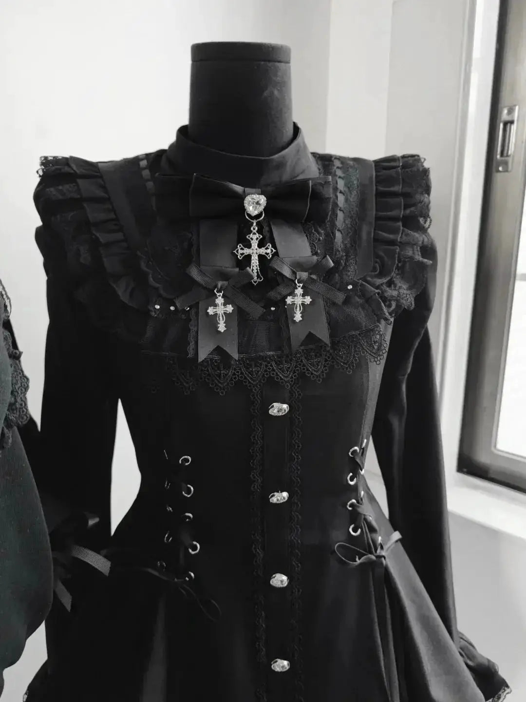Y2K Lolita Bow Dress Shorts Set Gothic Lace Flare Sleeve Shirt Dress