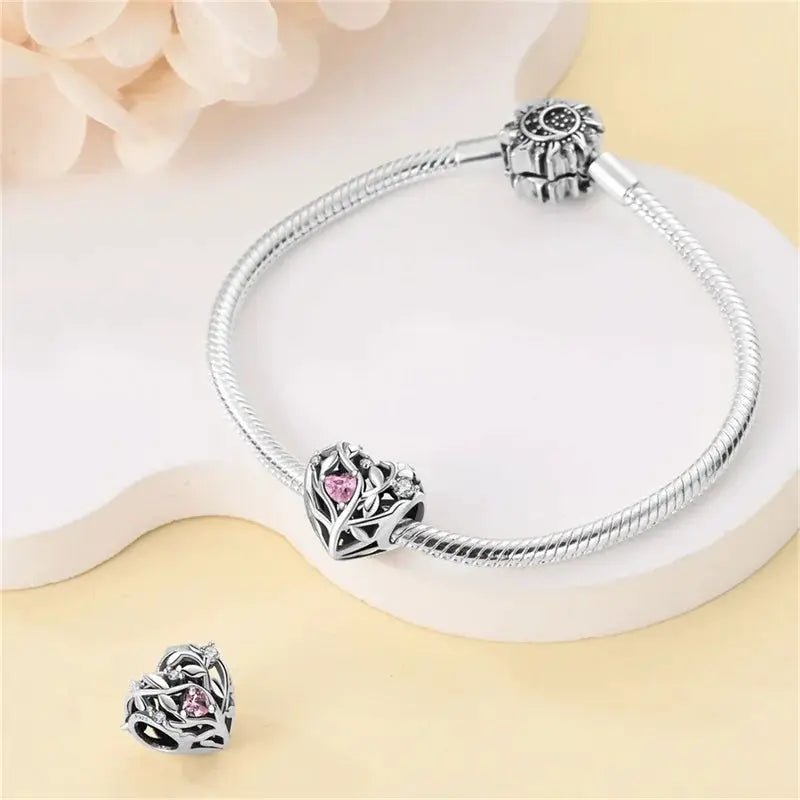 Silver Plated Guardian Angel Heart Shaped Zircon Charms Beads for Original Qikaola 925 Bracelets DIY Jewelry Gifts - Simples Market