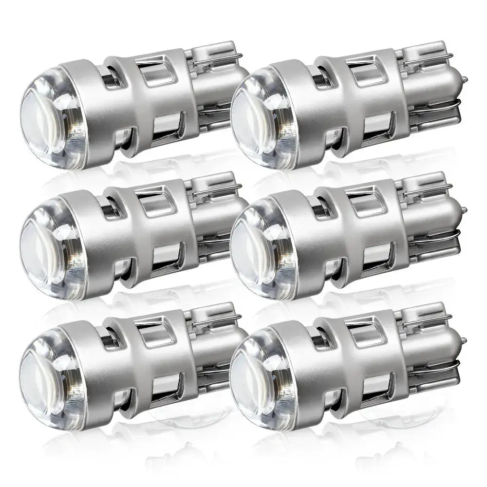 Six ultra-bright T10 W5W 168-LED white signal bulbs with silver housing for 12V car lights