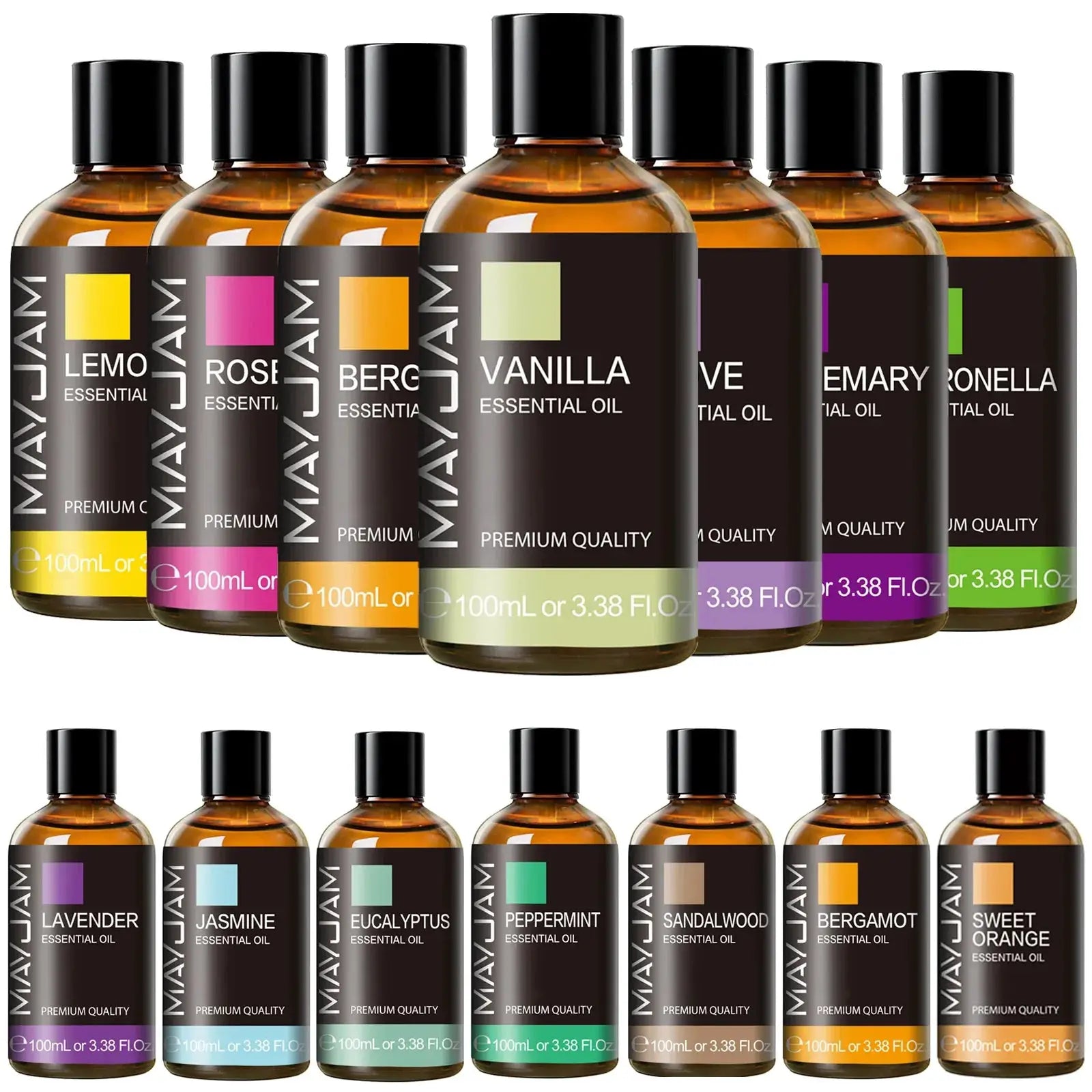 MAYJAM 100ml Pure Plant Essential Oil Mint Bergamot Patchouli Citronella Lemongrass Chamomile Cedarwood For Reed Diffuser
