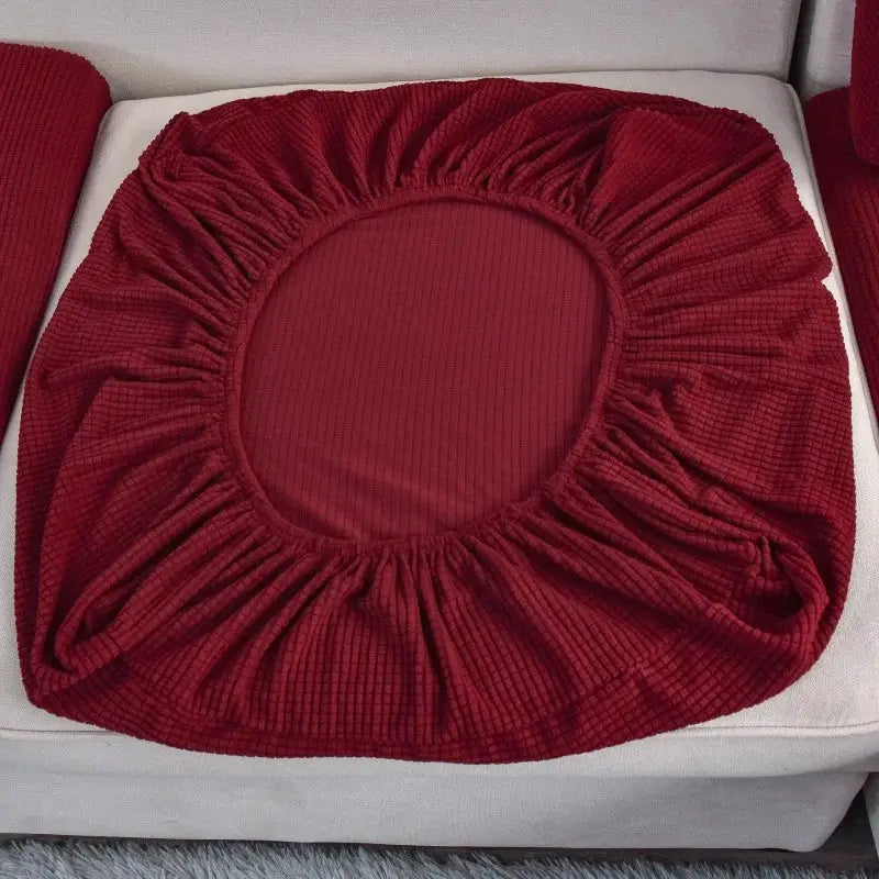 Round red sofa cushion cover with thick elastic ruched edge; Simples Market solid color furniture protector