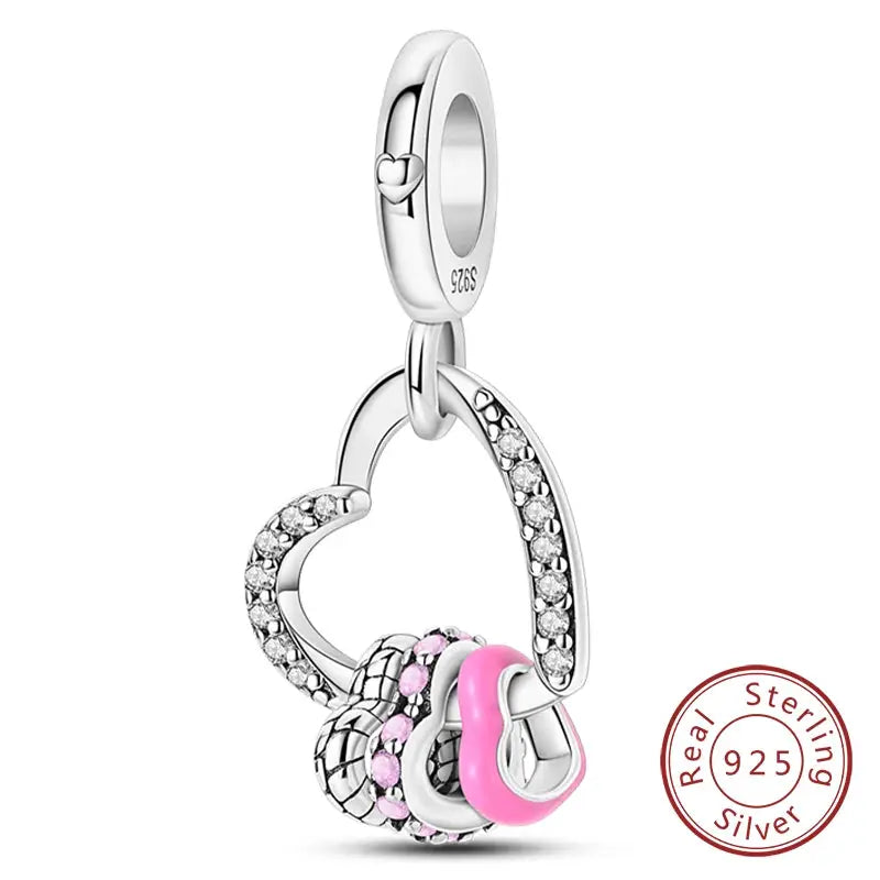 925 Sterling Silver Charms Beads Forever Love Heart Dangle For Bracelet Women Jewelry Gift Sister Family Life