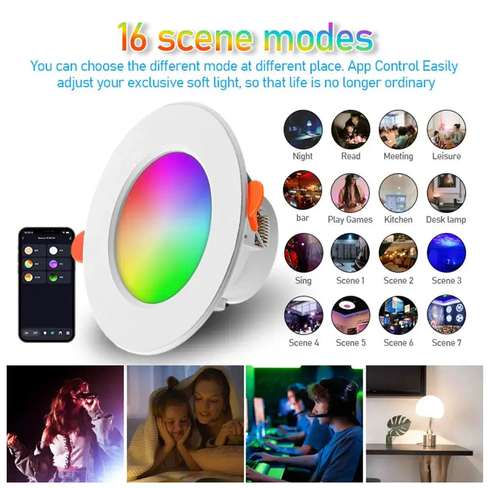 LED recessed downlight, white round, RGB CW full-color with Tuya smart app control