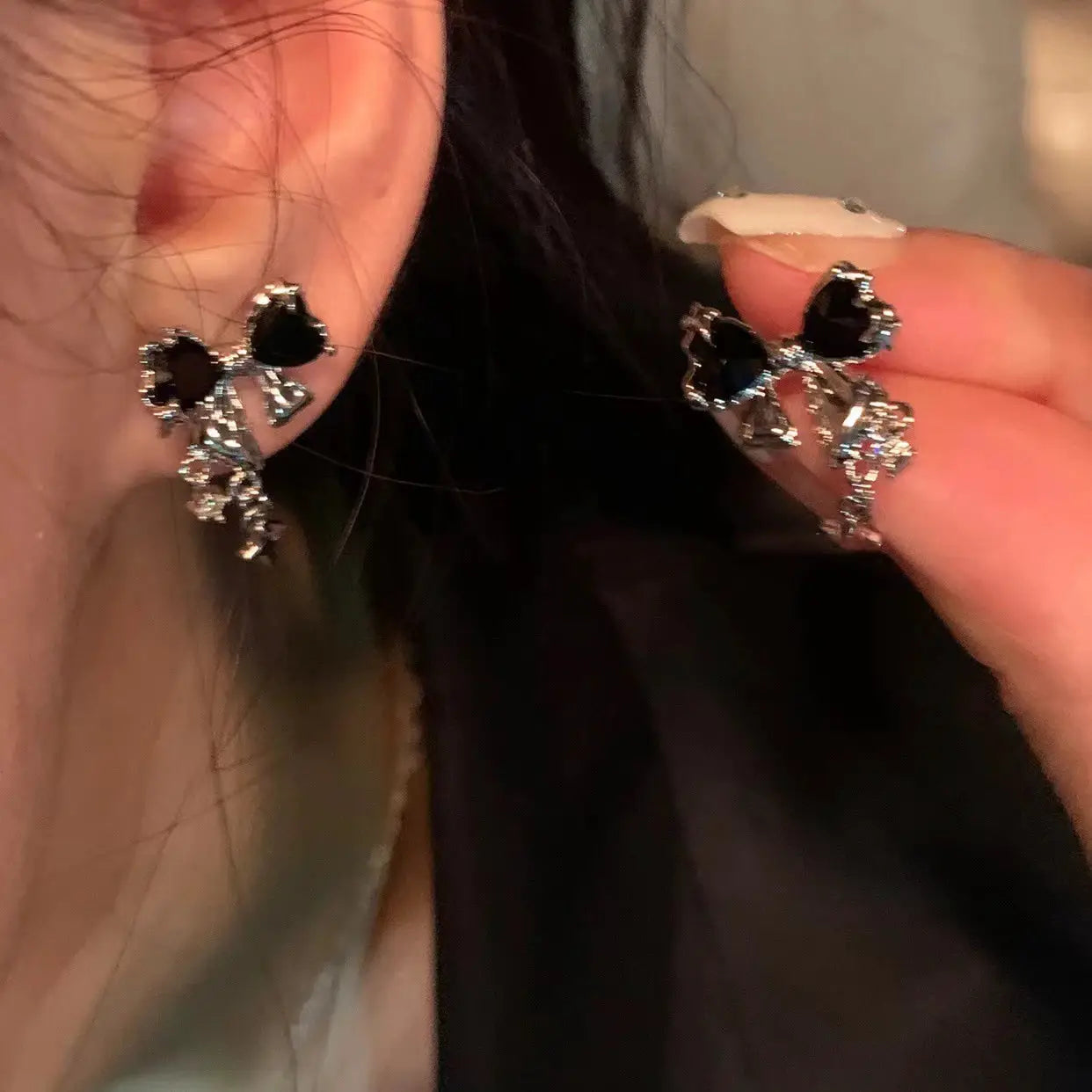 Y2K Bowknot Zircon Stud Earrings For Women Pink Crystal Silver Tone Korean Fashion Party Jewelry Gifts
