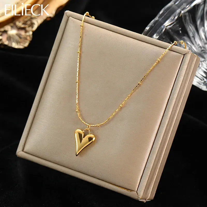 EILIECK 316L Stainless Steel Heart Pendant Necklace For Women Waterproof Choker Jewelry Gifts Girls