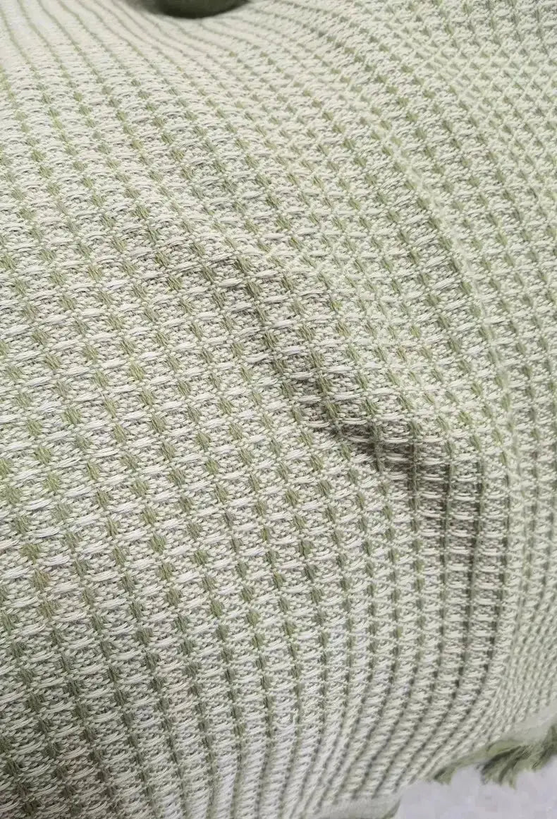 Sofa cushion cover in cream wind cotton yarn knit with light green woven texture
