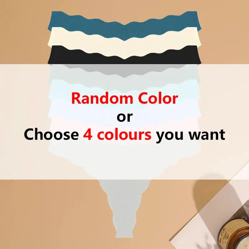 4-piece women's seamless thong set in assorted colors; low-rise, breathable G-string T-back design