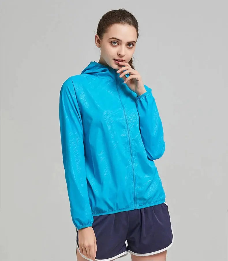 JNLN unisex hiking jacket blue waterproof windbreaker with hood for outdoor trekking