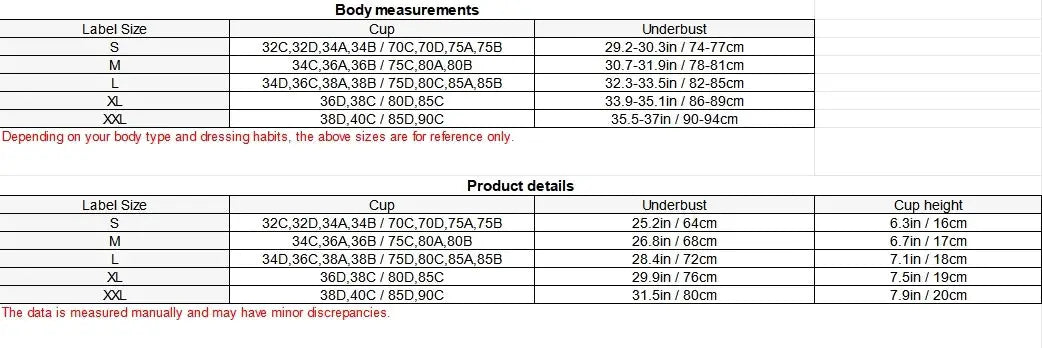 Simples Market women's wire-free front-closure bra, solid color, full-coverage cups with size chart.