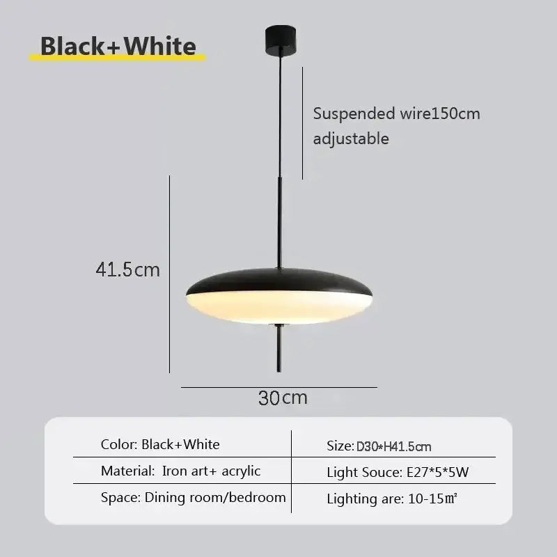 Simples Market Nordic LED pendant light, black and white flying saucer design.