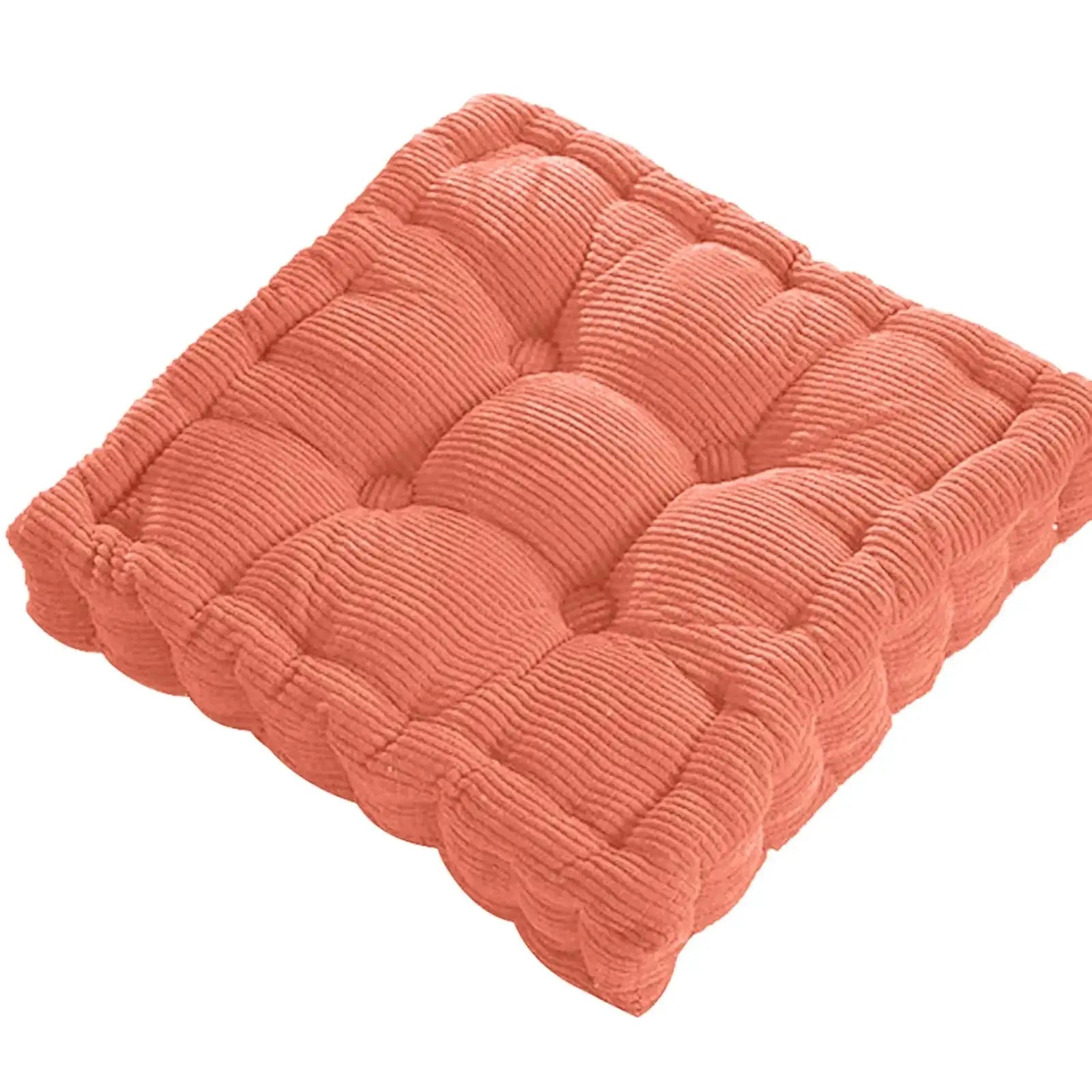 Thick square knee pillow in coral corduroy, tufted cushion for floor seating